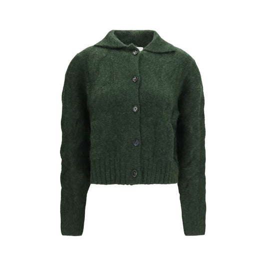Cardigan by Allude for women in cashmere silk & capra leather bicolour features a nuanced silhouette with a refined high-collar neckline and nuanced long-sleeve detailing for a sophisticated look.