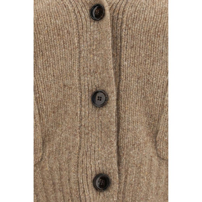 Cardigan by Allude for women in cashmere & capra leather beige features an impeccable silhouette, showcasing a sophisticated and detail for a truly impeccable finish.
