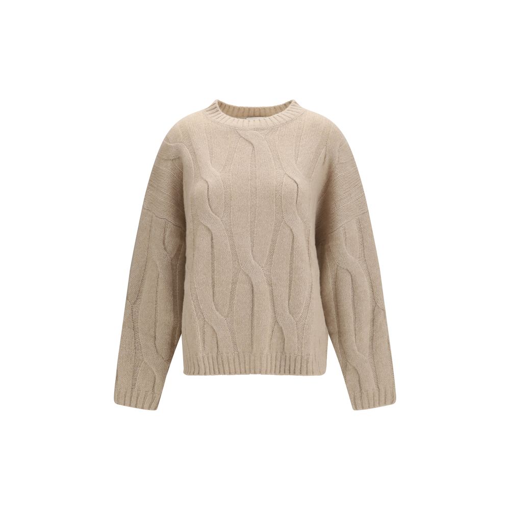 Sweater by Allude for women in cashmere silk & capra leather beige showcases an masterful silhouette, artfully detailed with a masterful crew neckline and for a sophisticated, premium finish.