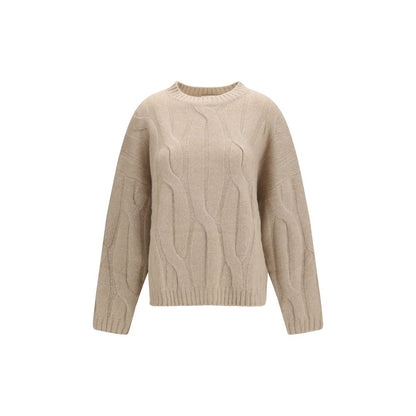 Sweater by Allude for women in cashmere silk & capra leather beige showcases an masterful silhouette, artfully detailed with a masterful crew neckline and for a sophisticated, premium finish.