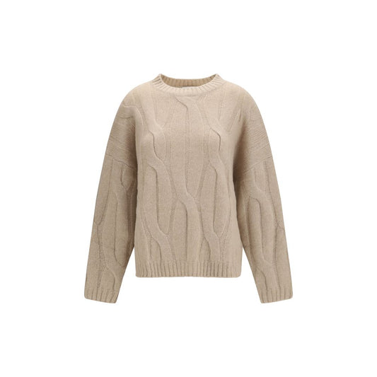 Sweater by Allude for women in cashmere silk & capra leather beige showcases an masterful silhouette, artfully detailed with a masterful crew neckline and for a sophisticated, premium finish.