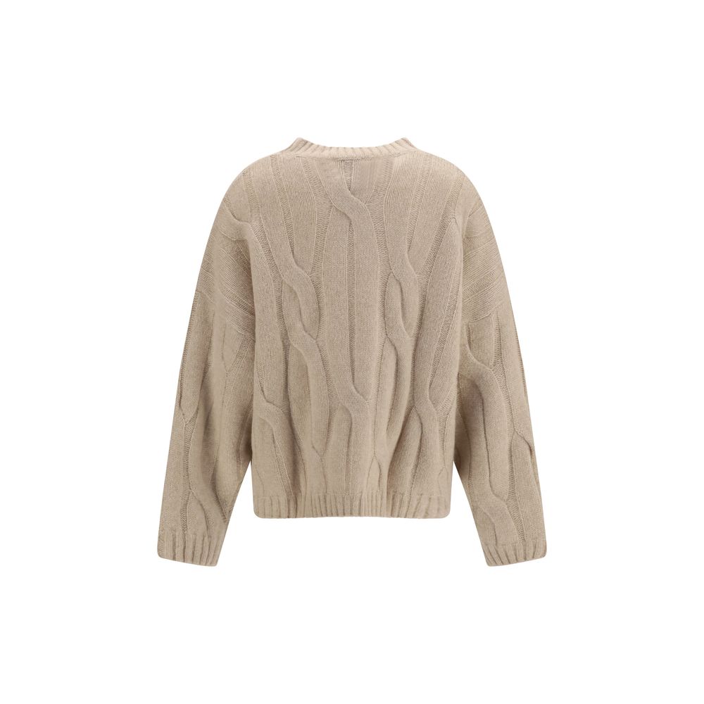 Sweater by Allude for women in cashmere silk & capra leather beige features an polished silhouette, showcasing refined and a sophisticated crew neckline for a truly polished finish.