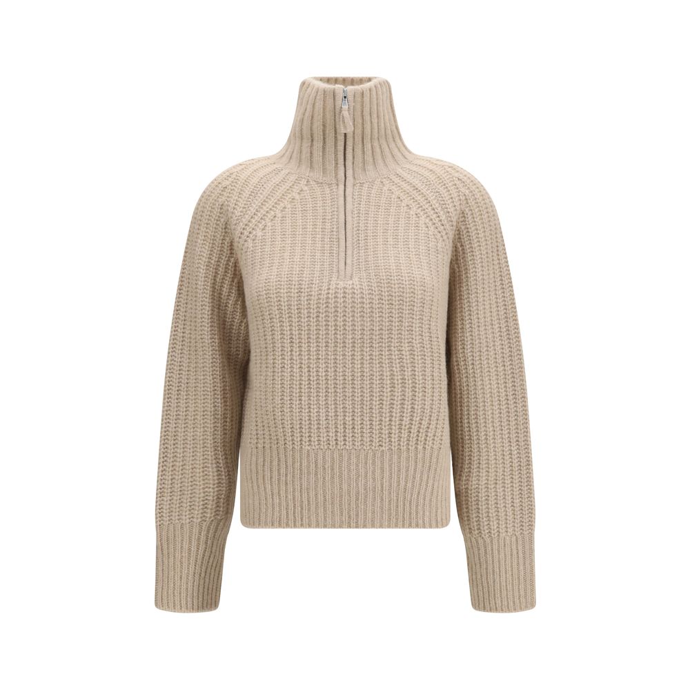 Sweater by Allude for women in cashmere silk & capra leather beige showcases a sumptuous silhouette, artfully finished with a sumptuous high-collar neckline and for a sophisticated, sumptuous look.