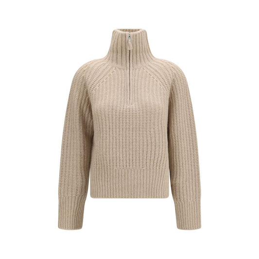 Sweater by Allude for women in cashmere silk & capra leather beige showcases a sumptuous silhouette, artfully finished with a sumptuous high-collar neckline and for a sophisticated, sumptuous look.