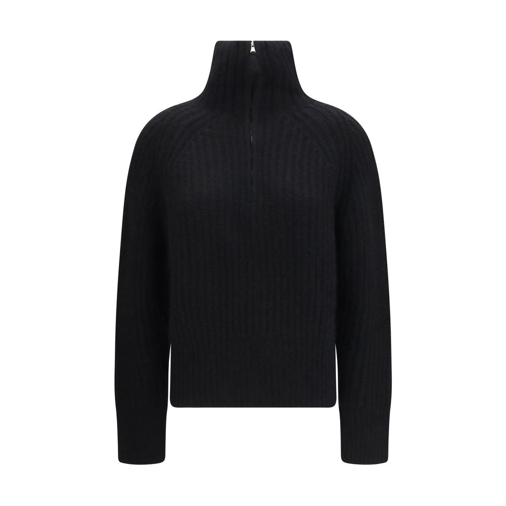 Sweater by Allude for women in cashmere silk & capra leather black showcases a downtown chic silhouette, artfully finished with a downtown chic high-collar neckline and for a sophisticated, high-end look.
