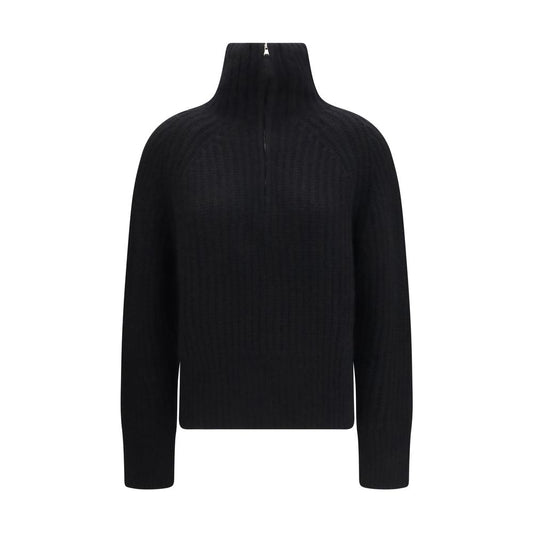 Sweater by Allude for women in cashmere silk & capra leather black showcases a downtown chic silhouette, artfully finished with a downtown chic high-collar neckline and for a sophisticated, high-end look.