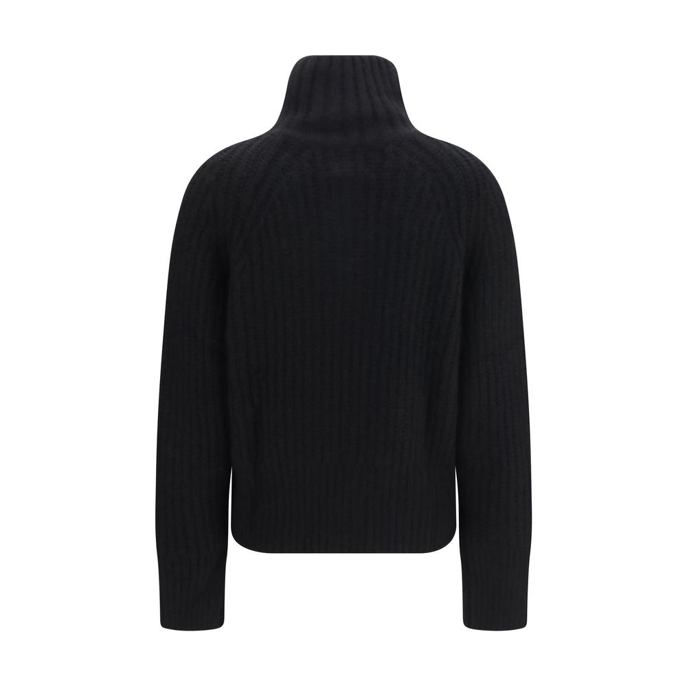 Sweater by Allude for women in cashmere silk & capra leather black showcases a discreet silhouette, finished with a discreet high-collar neckline and for a discreet look.