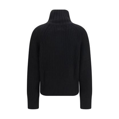Sweater by Allude for women in cashmere silk & capra leather black showcases a discreet silhouette, finished with a discreet high-collar neckline and for a discreet look.