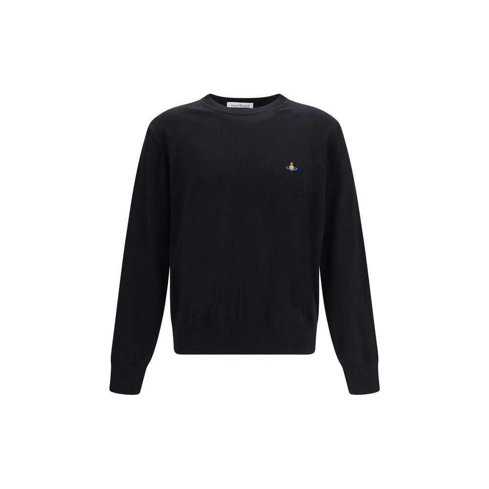 Sweater by Vivienne Westwood for men in cashmere cotton & capra leather black features an polished silhouette, showcasing refined and a sophisticated crew neckline for a truly polished finish.