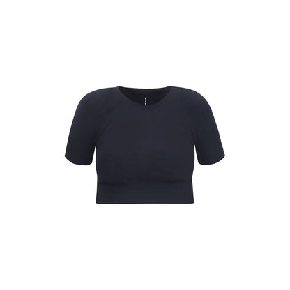 Activewear T-Shirt by Wolford for women in stretch polyamide black & signature features a dynamic silhouette with short-sleeve and round neckline enhanced by functional seamless.