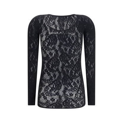 Shirt by Wolford for women in stretch polyamide black, rose, patterned & floral showcases a sharp silhouette, elegantly detailed with a sharp round neckline and sharp .