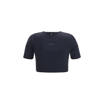 Activewear T-Shirt by Wolford for women in stretch polyamide black & signature features an contemporary design with seamless, a length, and a contemporary round neckline.