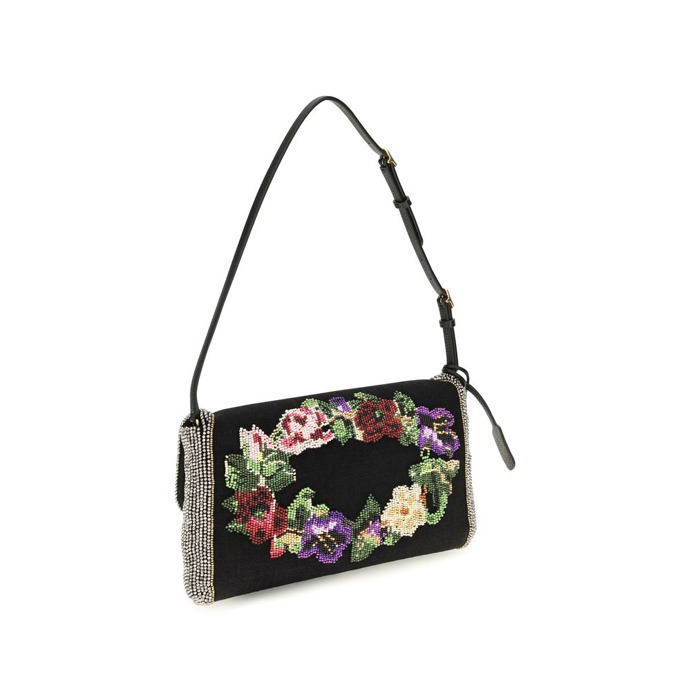 Small Shoulder Bag by Valentino Garavani for women in calfskin leather & linen gold, multicolor, floral & signature showcases a enviable silhouette, artfully detailed with a secure magnetic, organized single-compartment, and versatile shoulder-strap, adjustable-strap & handle for a enviable look.