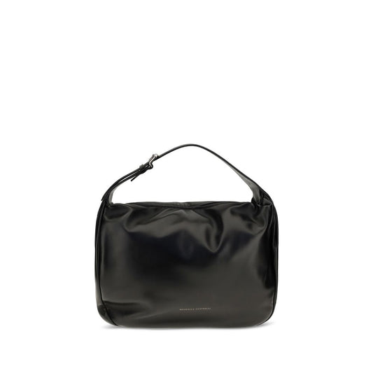 Shoulder Hobo Bag by Brunello Cucinelli for women in bos taurus calf nappa & suede leather black presents a versatile silhouette, showcasing a secure zipper and versatile with versatile shoulder-strap, adjustable-strap & handle for a sophisticated look.