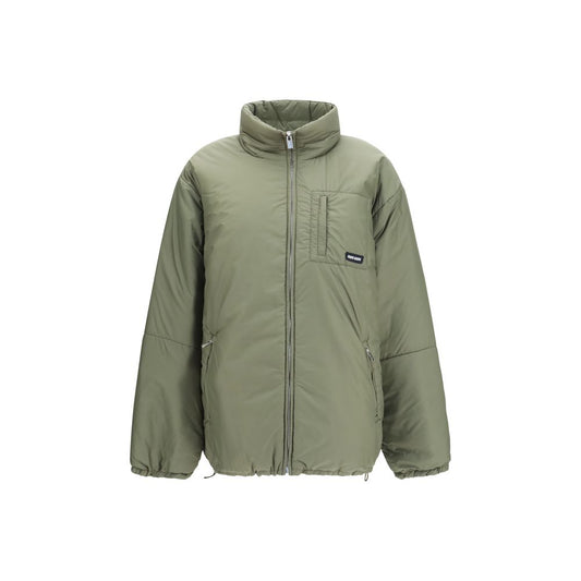 Puffer Jacket by Miu Miu for women in polyamide polyester cotton & goose-down bicolour presents a effortlessly chic silhouette, showcasing a sophisticated high-collar neckline and premium pockets, insulated & windproof for a truly effortlessly chic finish.