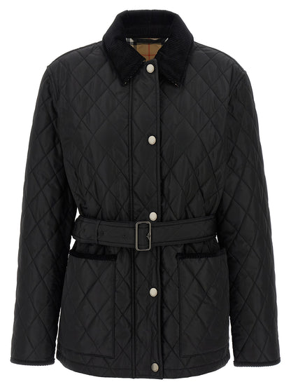 Overcoat by Burberry for women in plush nylon corduroy black presents a luxurious silhouette, showcasing a luxurious and sophisticated lightweight for a premium, luxurious look.