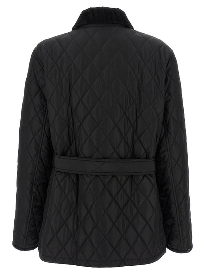Overcoat by Burberry for women in plush nylon corduroy black features a contemporary silhouette showcasing a contemporary and refined lightweight for a sophisticated finish.