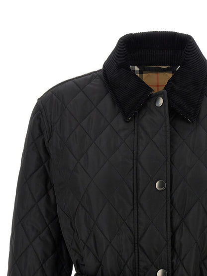 Overcoat by Burberry for women in plush nylon corduroy black features a cosy chic silhouette, artfully detailed with a sophisticated and premium lightweight for a cosy chic finish.