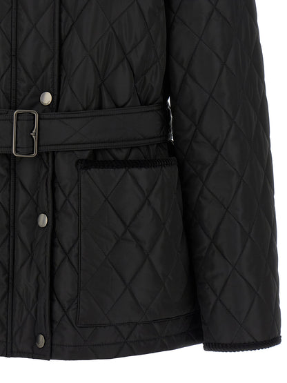 Overcoat by Burberry for women in plush nylon corduroy black presents a luxurious silhouette, showcasing a luxurious and sophisticated lightweight for a premium, luxurious look.