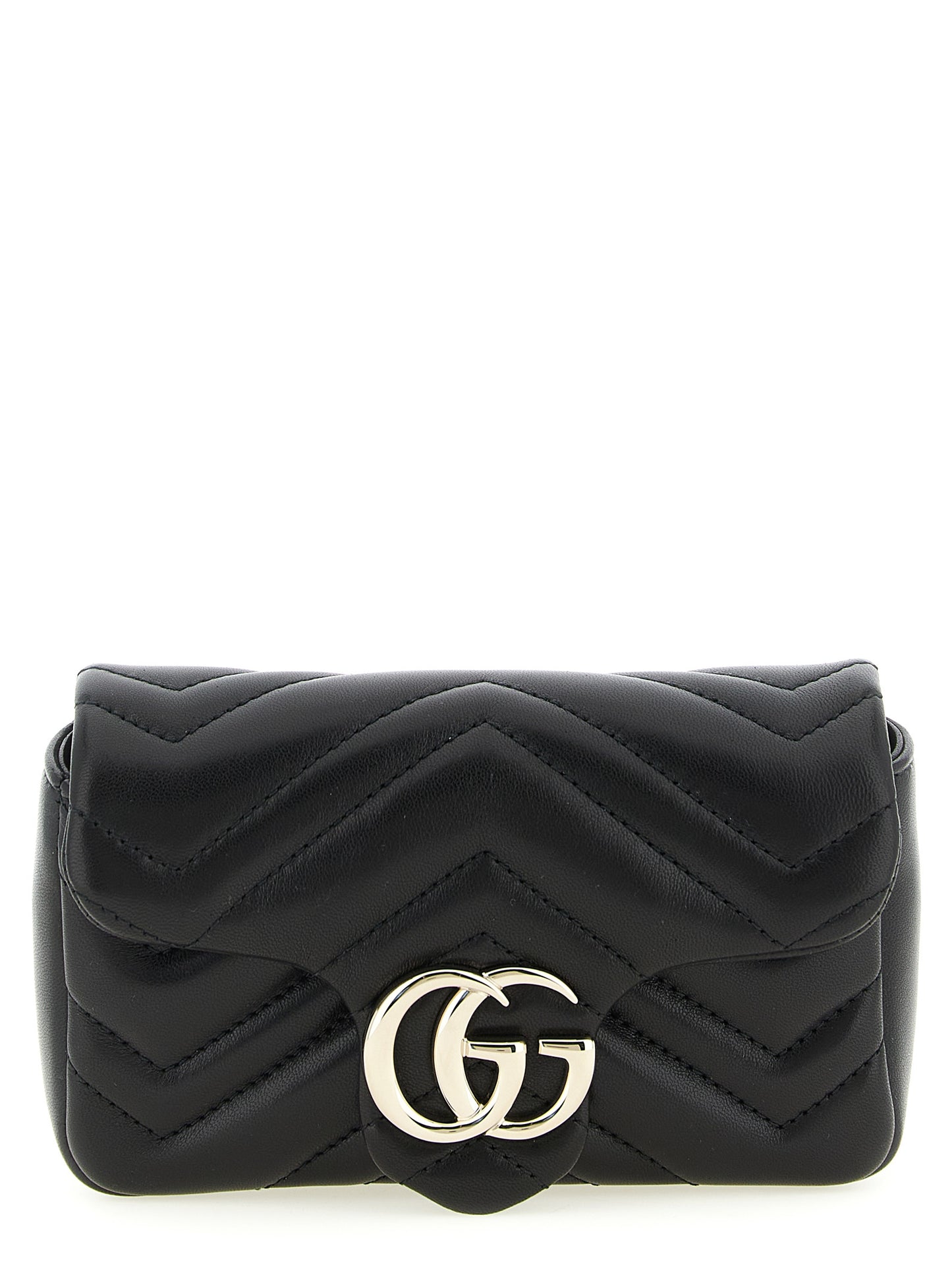 Gucci Gg Marmont Nappa Lamb Leather Mini Shoulder Flap Bag - Black Patterned Chevron Signature