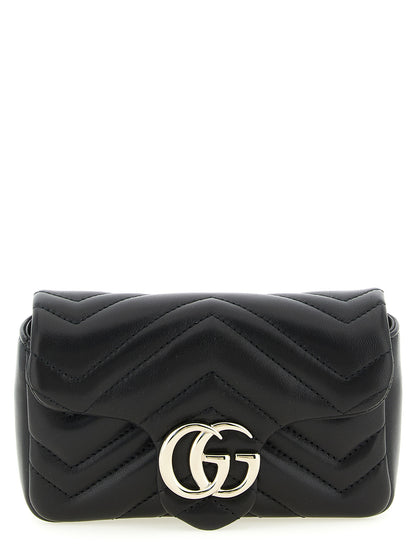 Gucci Gg Marmont Nappa Lamb Leather Mini Shoulder Flap Bag - Black Patterned Chevron Signature