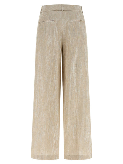 Trousers by Peserico for women in linen poly cotton & viscose beige features a sculptural silhouette, showcasing a sculptural straight-leg & wide and long with a sophisticated for a sculptural finish.