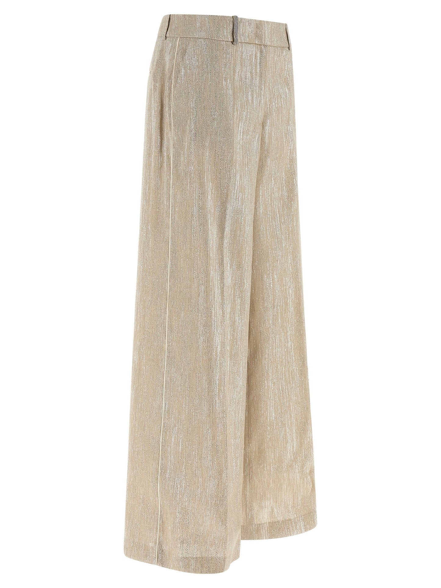 Trousers by Peserico for women in linen poly cotton & viscose beige features a tailored silhouette with a tailored straight-leg & wide, defined by its long and a sophisticated .