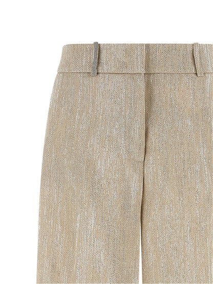 Trousers by Peserico for women in linen poly cotton & viscose beige presents a smart silhouette, meticulously detailed with a smart straight-leg & wide, a smart long, and a smart .