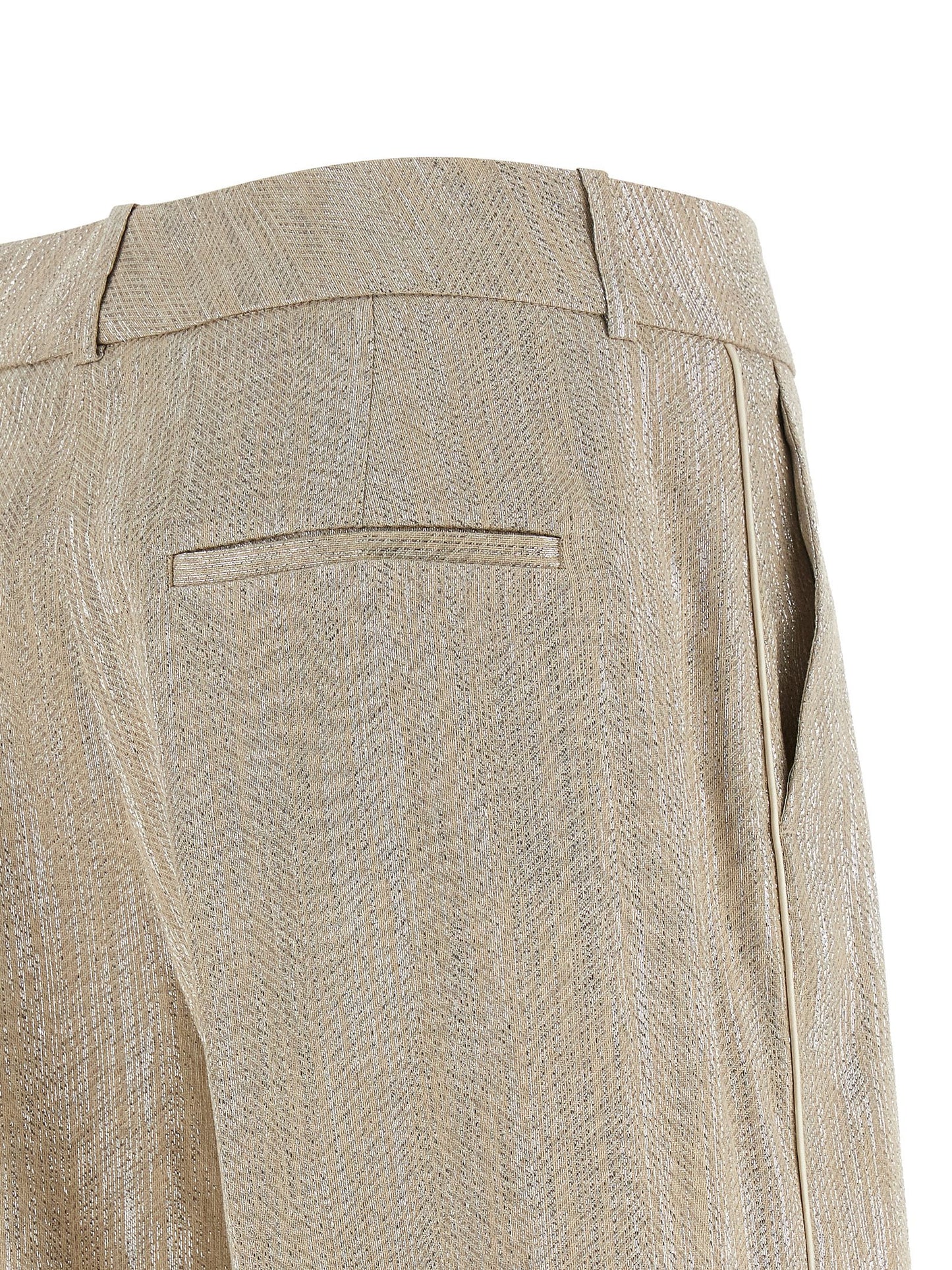 Trousers by Peserico for women in linen poly cotton & viscose beige presents a perennial silhouette, meticulously tailored with a straight-leg & wide cut, long finish, and an elegant .