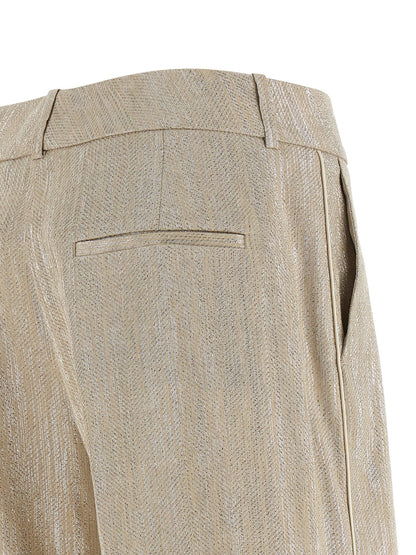 Trousers by Peserico for women in linen poly cotton & viscose beige presents a perennial silhouette, meticulously tailored with a straight-leg & wide cut, long finish, and an elegant .