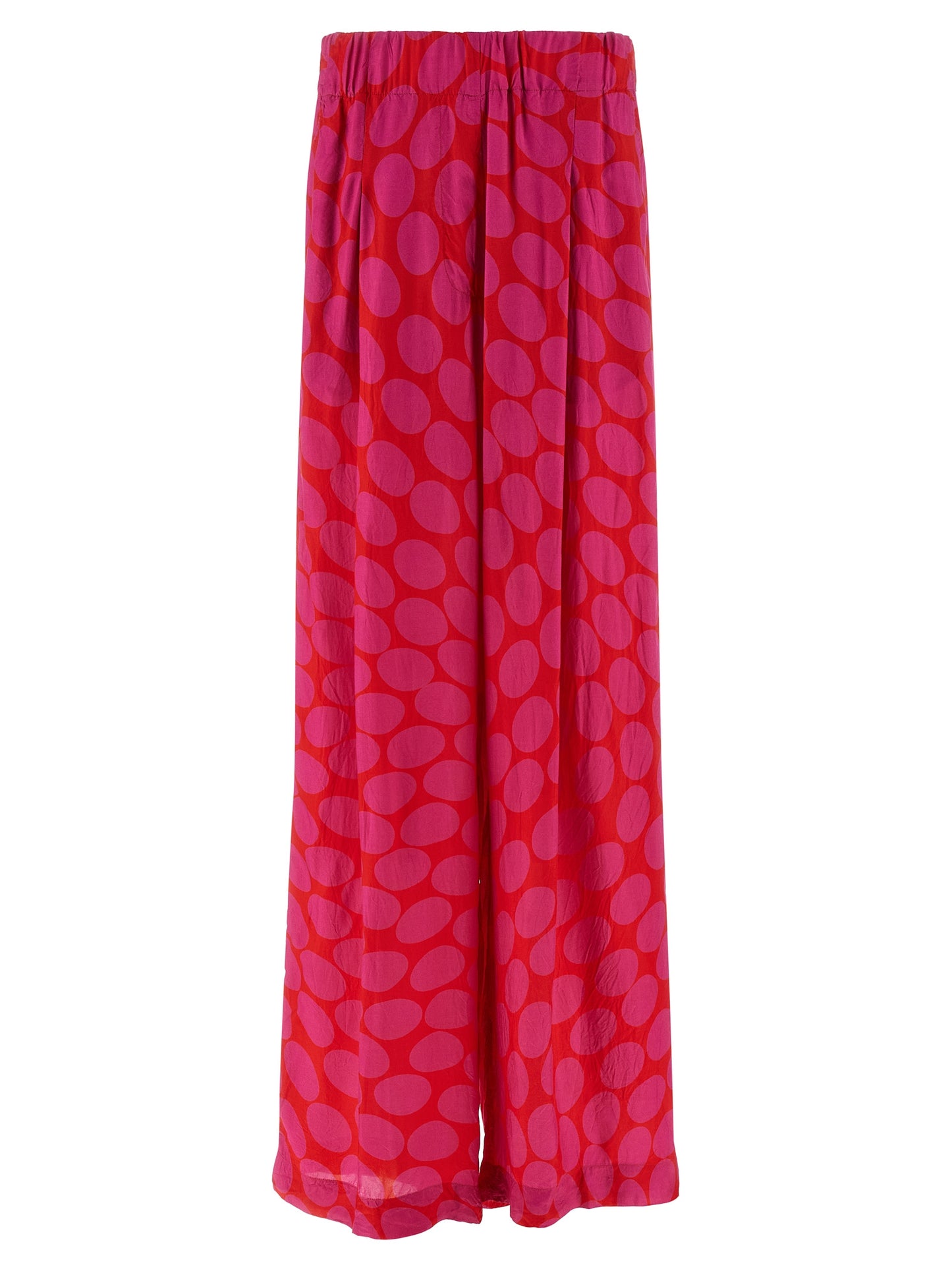 Trousers by Dries Van Noten for women in viscose fuchsia & patterned presents a perennial silhouette, meticulously tailored with a wide cut, long finish, and an elegant .