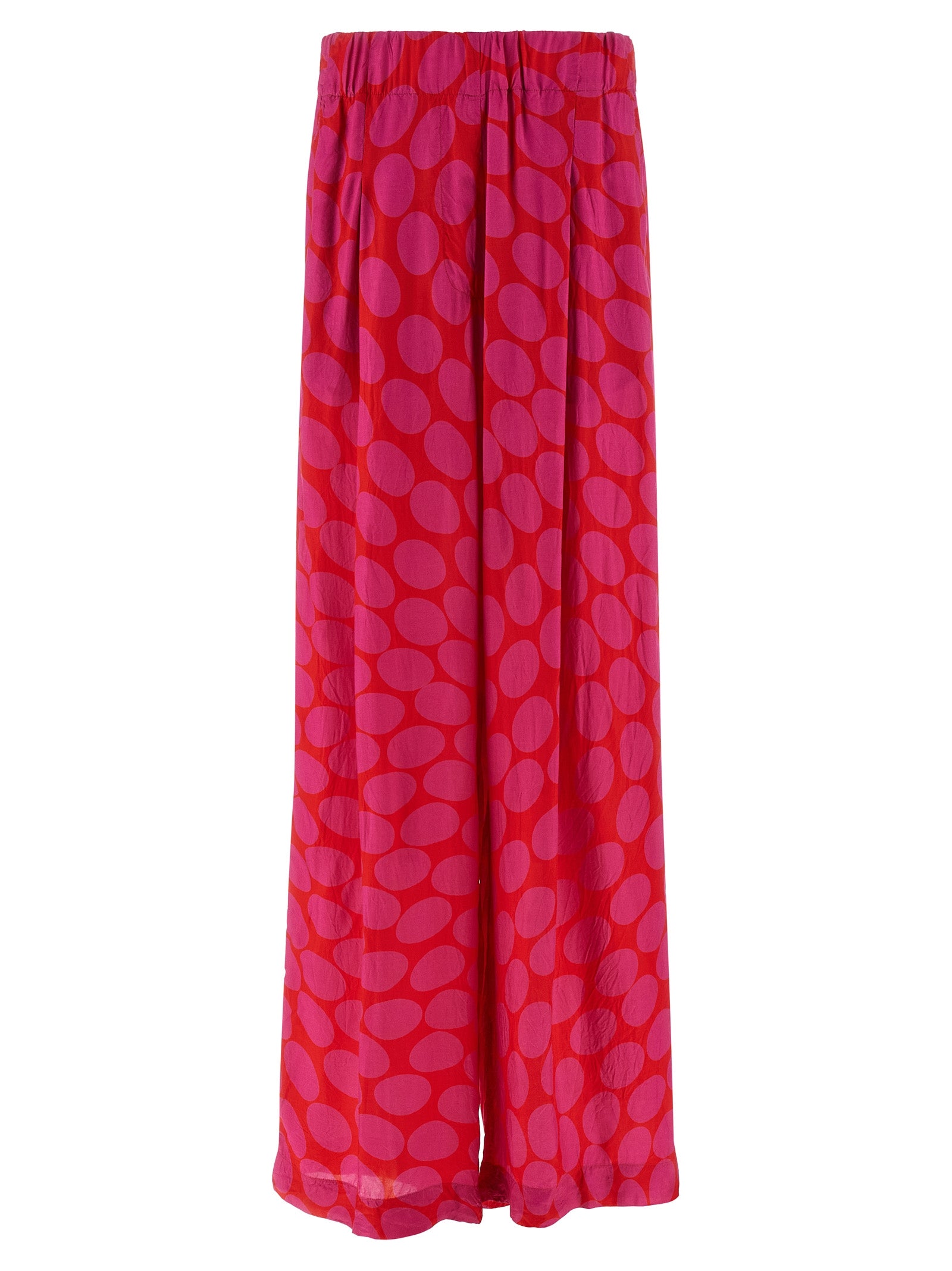 Trousers by Dries Van Noten for women in viscose fuchsia & patterned presents a perennial silhouette, meticulously tailored with a wide cut, long finish, and an elegant .
