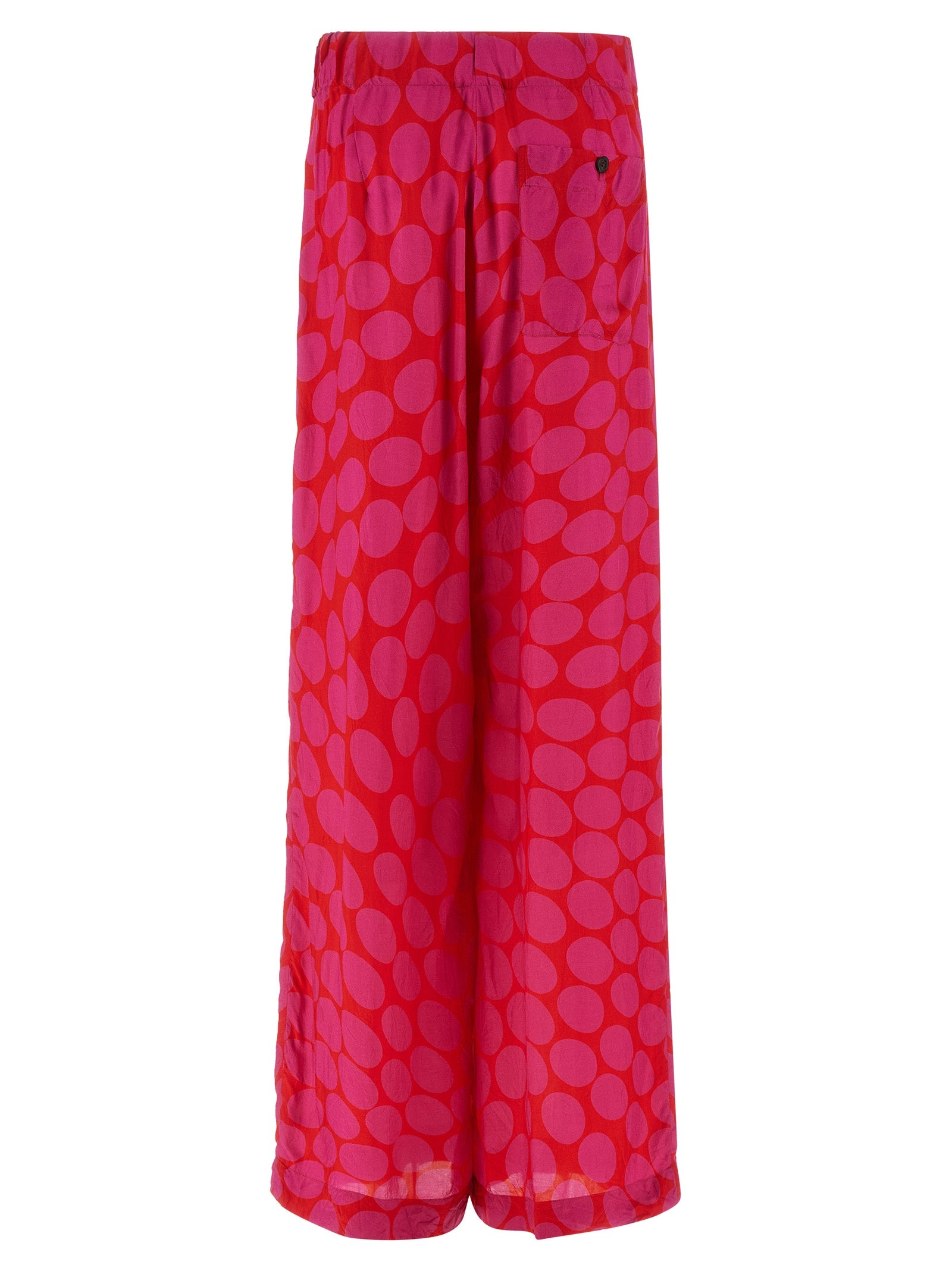 Trousers by Dries Van Noten for women in viscose fuchsia & patterned presents a perennial silhouette, meticulously tailored with a wide cut, long finish, and an elegant .