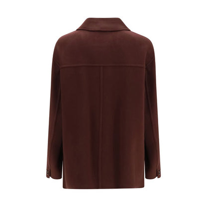 Overcoat by S Max Mara for women in virgin wool bordeaux & horn features a contemporary silhouette showcasing a contemporary and refined pockets for a sophisticated finish.