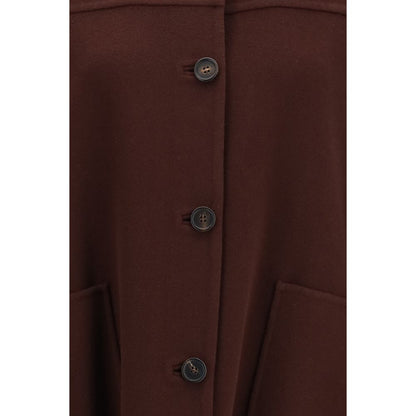 Overcoat by S Max Mara for women in virgin wool bordeaux & horn showcases a enveloping silhouette, detailed with distinctive pockets and a enveloping .