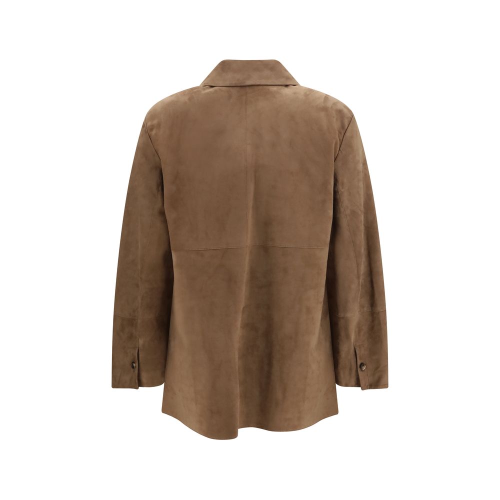 Jacket by S Max Mara for women in suede leather brown & horn showcases a contemporary silhouette, detailed with a contemporary and premium for a sophisticated finish.