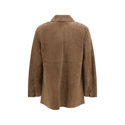 Jacket by S Max Mara for women in suede leather brown & horn showcases a contemporary silhouette, detailed with a contemporary and premium for a sophisticated finish.