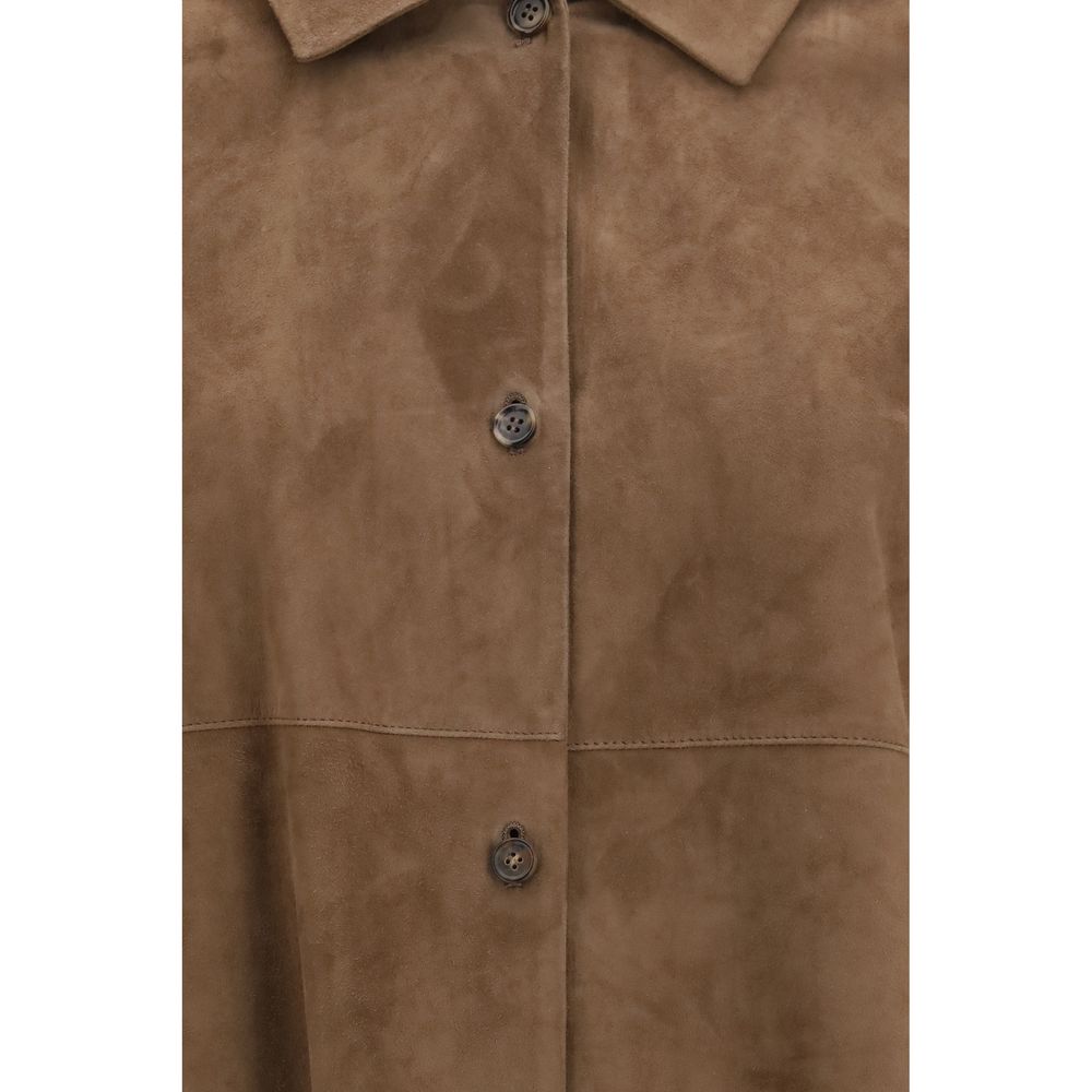Jacket by S Max Mara for women in suede leather brown & horn features an utilitarian silhouette with a refined , showcasing sophisticated for an utilitarian aesthetic.