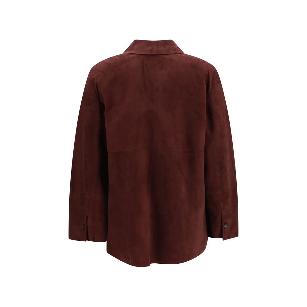 Jacket by S Max Mara for women in suede leather bordeaux & horn presents a authentic silhouette, artfully detailed with a authentic and functional for a premium authentic finish.