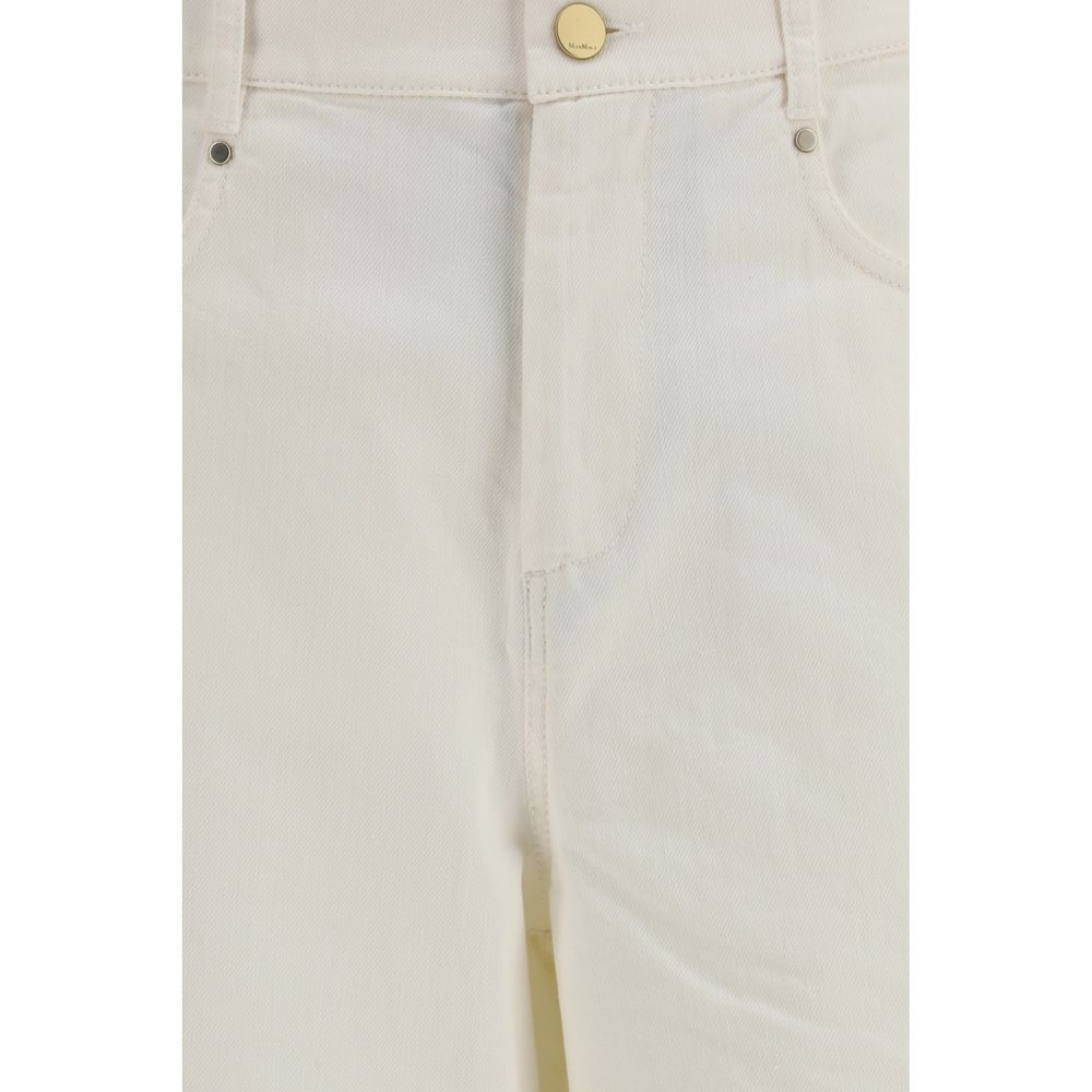 Casual Pants by S Max Mara for women in stretch cotton white presents a tailored silhouette, showcasing a tailored regular-fit & wide and long cut with a refined for a truly tailored aesthetic.