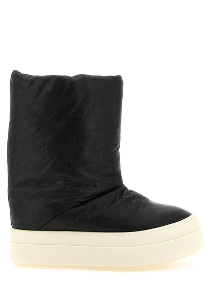 Platform Winter Boots by Rick Owens for men in lamb leather bicolour, black, cream & white features an avant-garde Men's Lamb Leather Platform Winter Boots silhouette, defined by a sophisticated platform and a avant-garde .