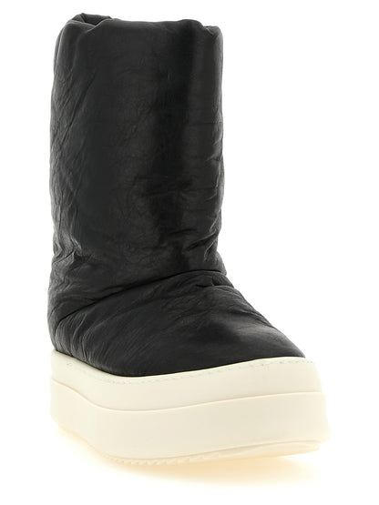 Platform Winter Boots by Rick Owens for men in lamb leather bicolour, black, cream & white features an effortless chic silhouette from the Men's Lamb Leather Platform Winter Boots collection, showcasing a effortless chic platform and refined for an effortless chic look.