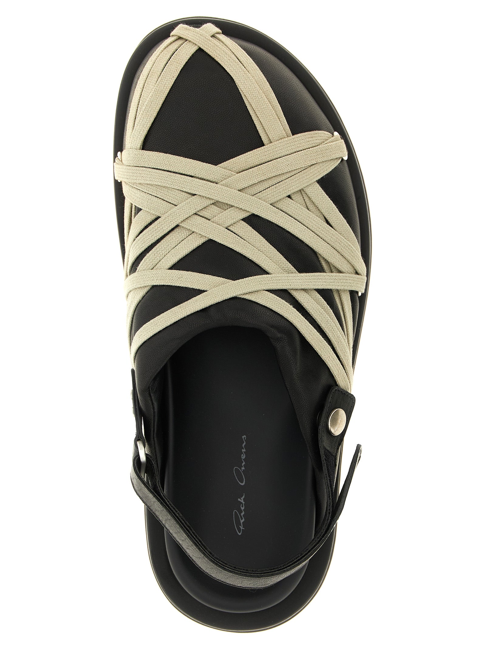 Platform Mule Mules Strap Shoes by Rick Owens for men in ramie & leather black & silver showcases a resplendent Men's Ramie & Leather Platform Mule Mules Strap Shoes aesthetic, defined by its resplendent and elegant platform.