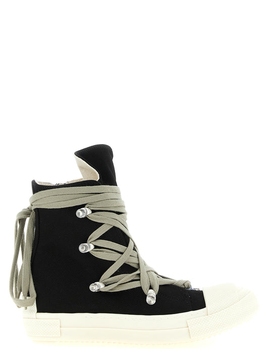 Sneakers by DRKSHDW for women in denim cotton black features an timeless silhouette from the Essence Punch Women's High Top Denim Cotton Sneakers collection, showcasing a signature high-top style with an timeless finish.