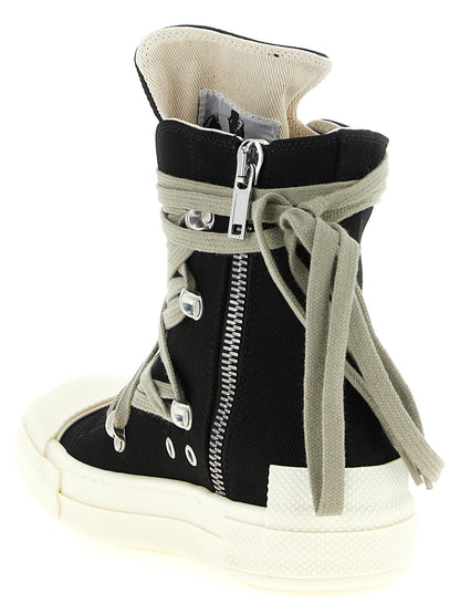 Sneakers by DRKSHDW for women in denim cotton black presents a on trend silhouette from the Essence Punch Women's High Top Denim Cotton Sneakers collection, showcasing a on trend high-top style for an elevated aesthetic.