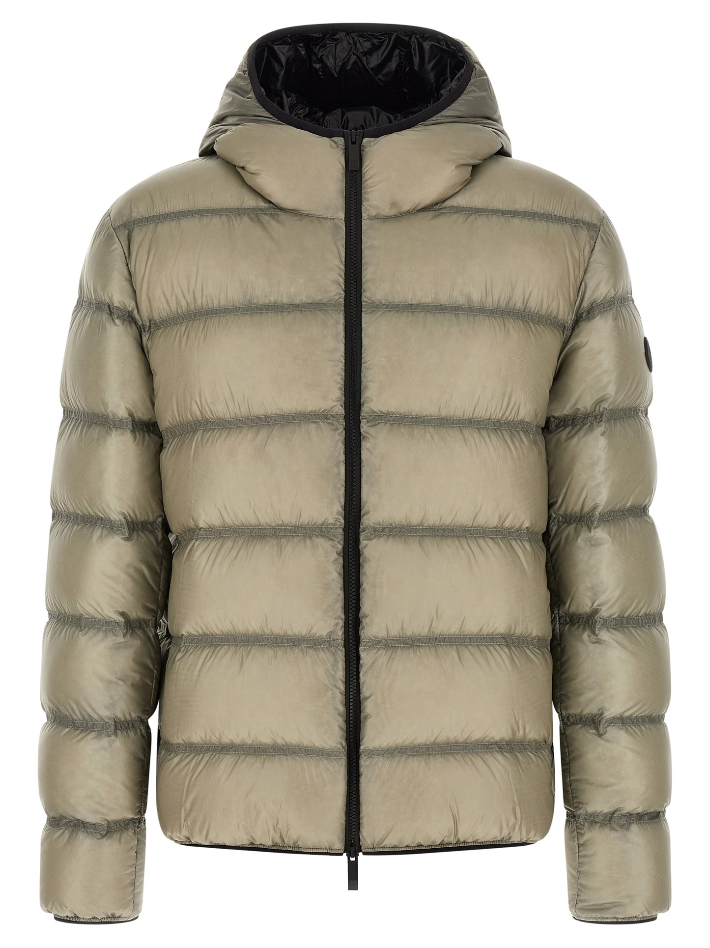 Hooded Puffer Jacket by Moncler for men in polyamide beige & green presents a effortlessly chic silhouette, showcasing a sophisticated hooded neckline and premium hooded & insulated for a truly effortlessly chic finish.