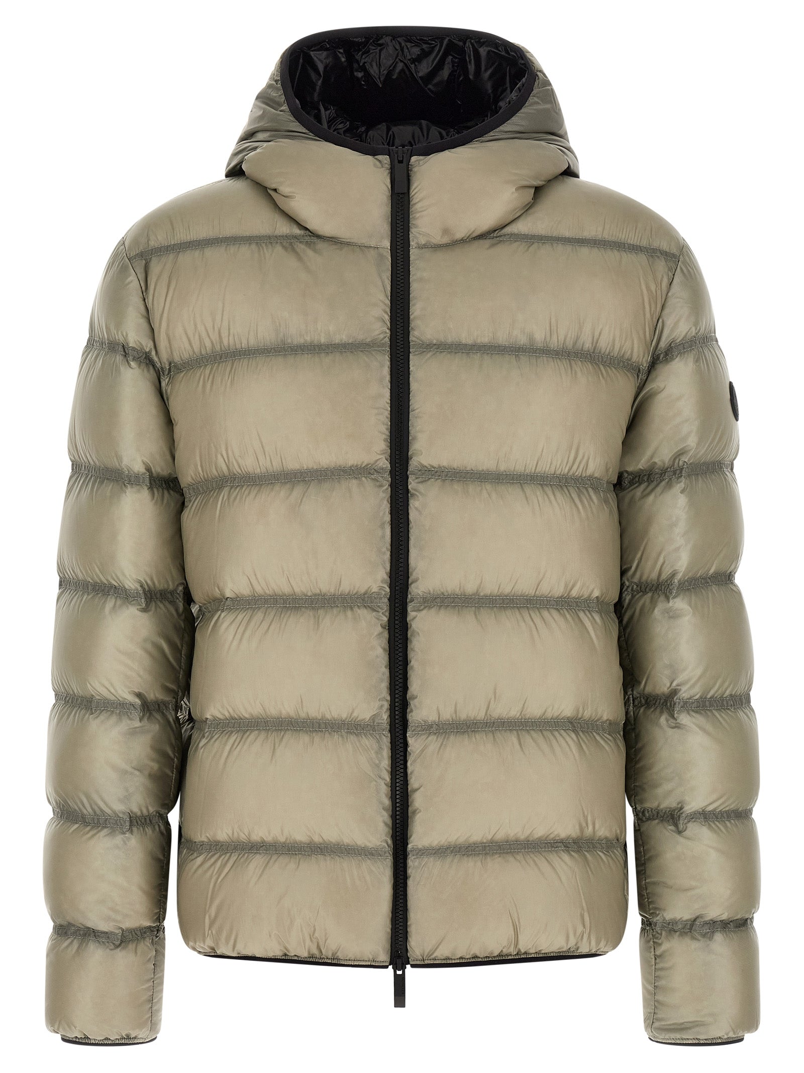Hooded Puffer Jacket by Moncler for men in polyamide beige & green presents a effortlessly chic silhouette, showcasing a sophisticated hooded neckline and premium hooded & insulated for a truly effortlessly chic finish.