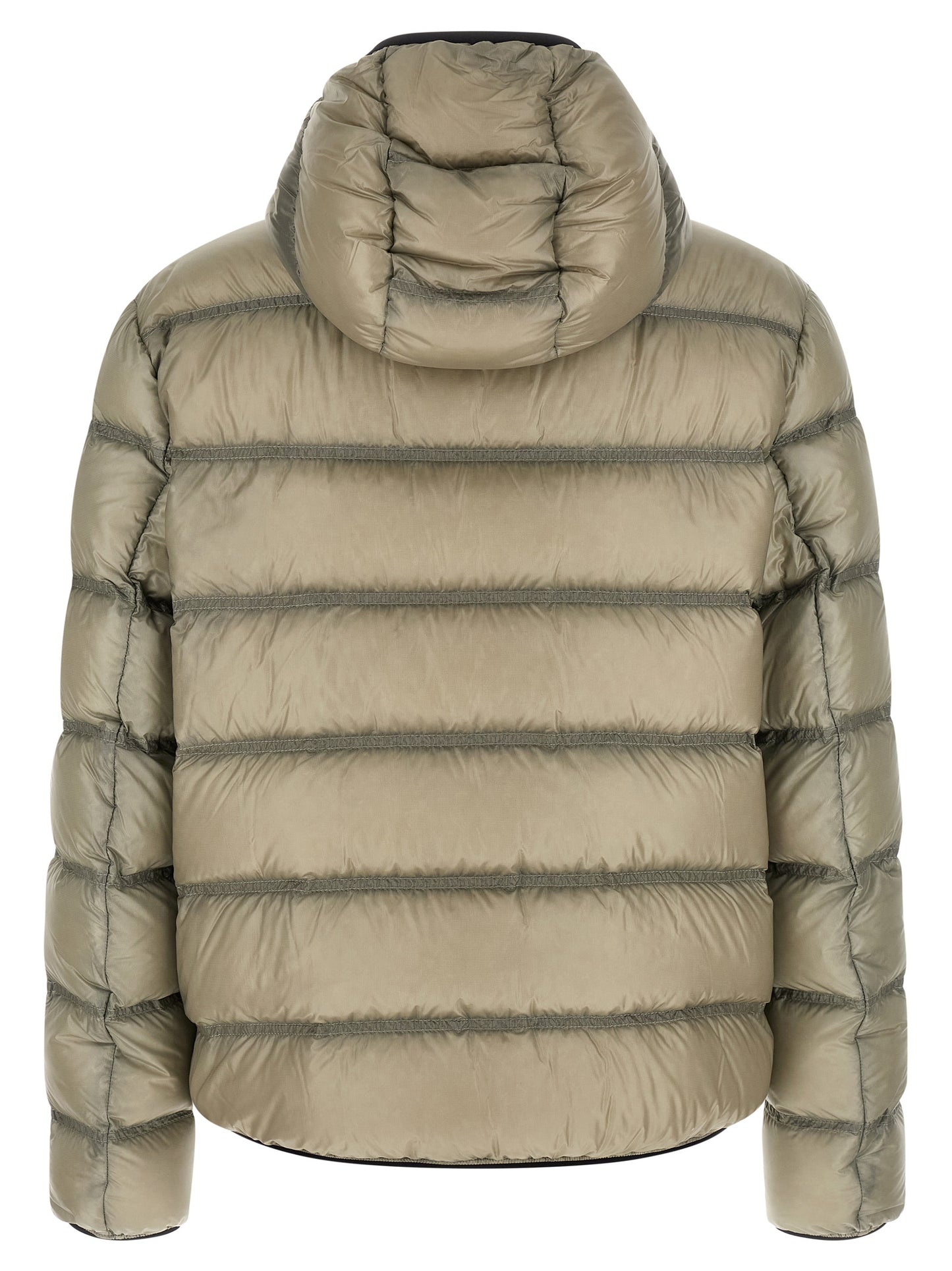 Hooded Puffer Jacket by Moncler for men in polyamide beige & green features an on trend silhouette, showcasing refined hooded & insulated and a sophisticated hooded neckline for a truly on trend finish.