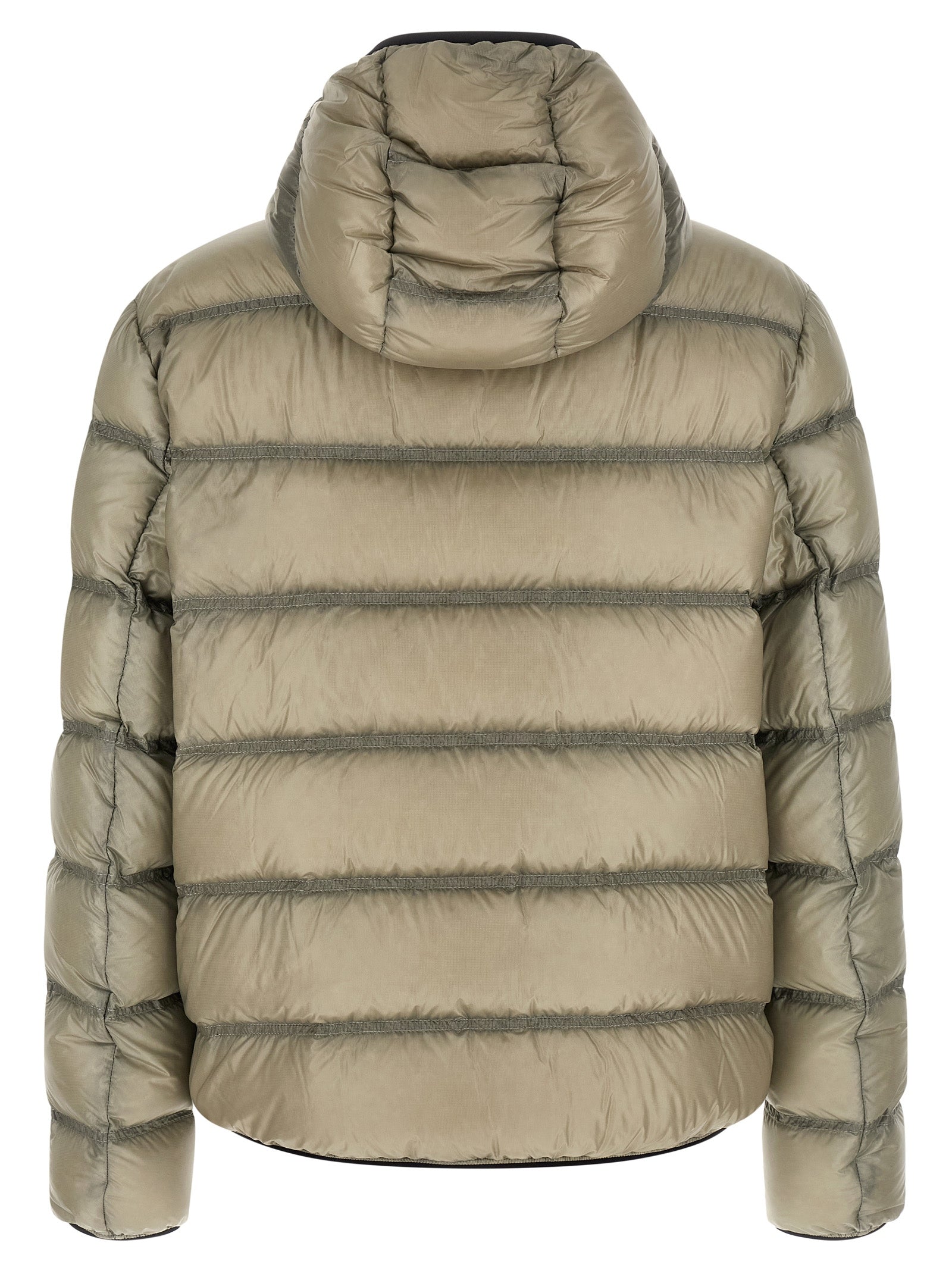 Hooded Puffer Jacket by Moncler for men in polyamide beige & green features an on trend silhouette, showcasing refined hooded & insulated and a sophisticated hooded neckline for a truly on trend finish.