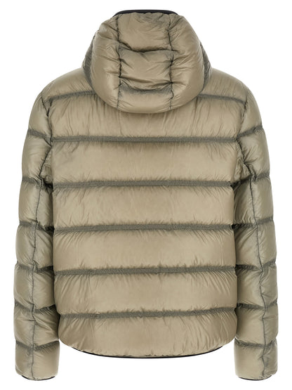 Hooded Puffer Jacket by Moncler for men in polyamide beige & green features an on trend silhouette, showcasing refined hooded & insulated and a sophisticated hooded neckline for a truly on trend finish.